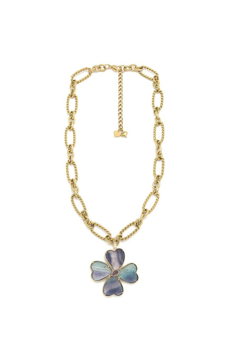Angel — collier trèfle porte-bonheur en aventurine, chaîne dorée