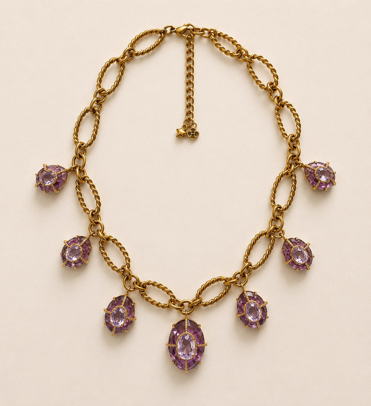 Antoinette — collier maillons dorés et améthystes