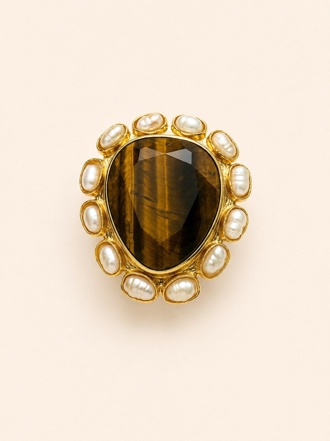 Athénaïs — bague œil de tigre et perles d'eau douce